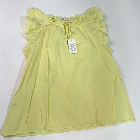 Stark X Blouse Womens Medium Yellow Tie Front Ruffle Short Sleeves Top New - Picture 1 of 10